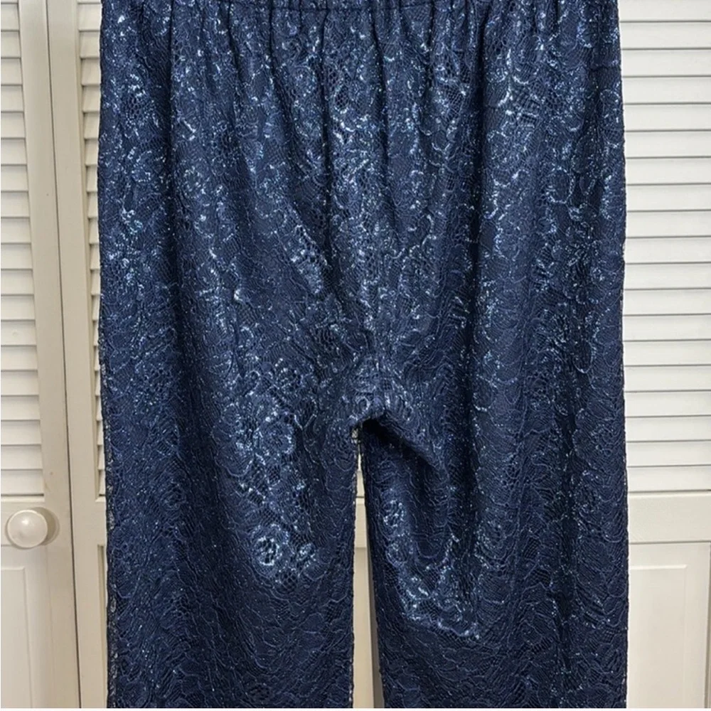 J. Crew Blue Lace Wide Leg Pants with Elegant Print and metallic silver thread - Picture 10 of 12